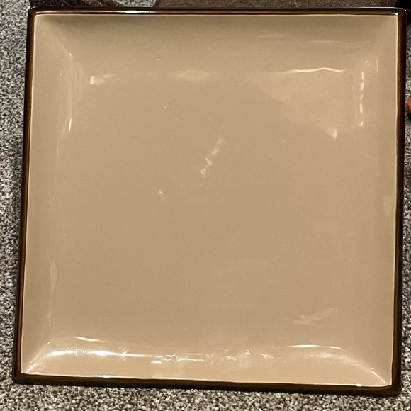 Large tan and brown trimmed plate. Use for decor or for serving. 12in x 12” - Picture 1 of 3